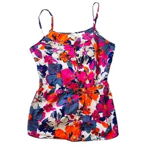 Kirra Size Small Cotton Floral Print Tank Button Up Red Pink Blue